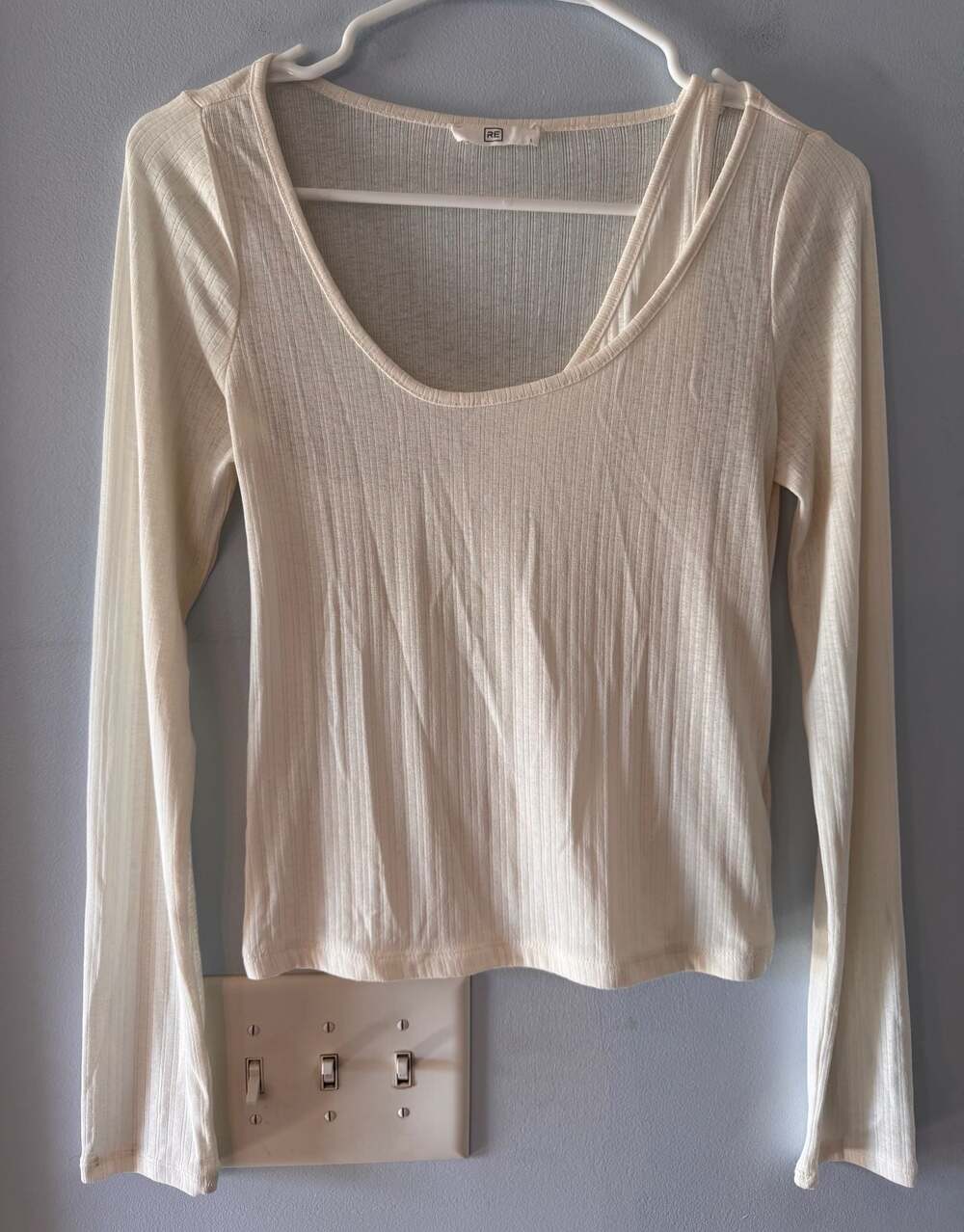 Cream Ribbed Long Sleeve Top Minimalist Neutral Basic Clean Girl Balletcore